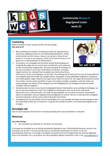 Lesinstructie Niveau A Begrijpend Lezen week 21 - Kidsweek