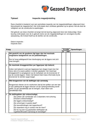 Tipkaart Inspectie magazijnstelling - Oplossingenboek - Gezond ...