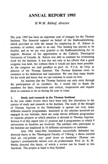 Jaarboek Thomas Instituut 1995 - Thomas Instituut te Utrecht