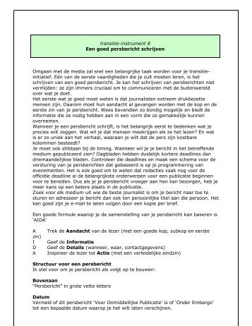 transitie-instrument 8 Een goed persbericht schrijven Omgaan met ...