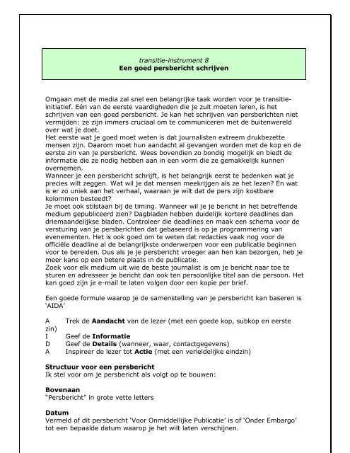 transitie-instrument 8 Een goed persbericht schrijven Omgaan met ...