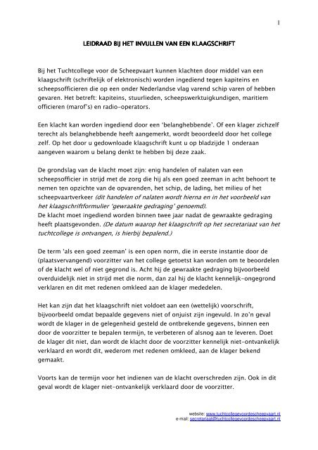 leidraad bij het invullen van een klaagschrift - Tuchtcollege voor de ...