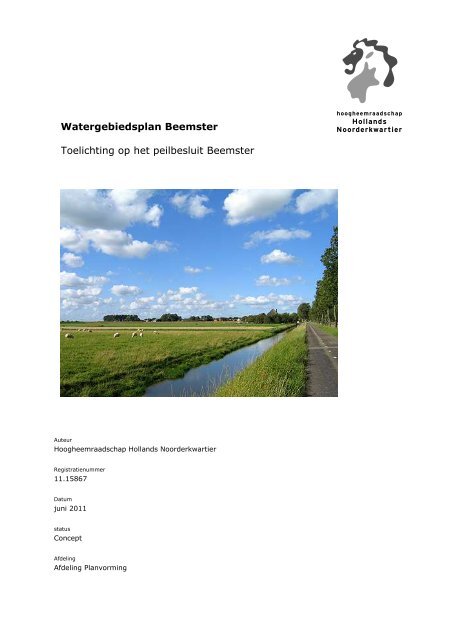 Watergebiedsplan Beemster Toelichting op het peilbesluit Beemster