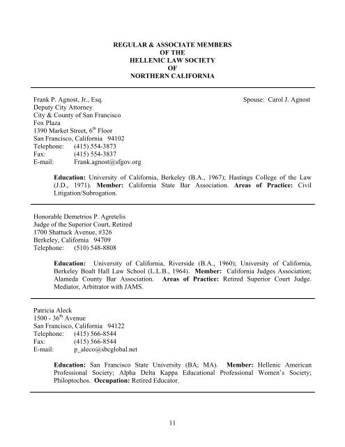 Regular and Associate Members - Hellenic Law Society of Northern ...
