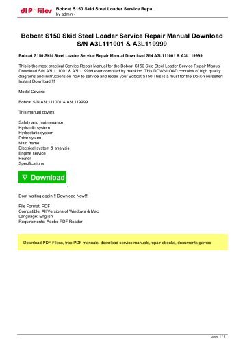 Bobcat S150 Skid Steel Loader Service Repair Manual Download.pdf