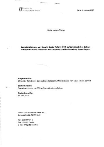 Berlin. 9. Januar 2007 Operationalisierung von Security Sector Reform