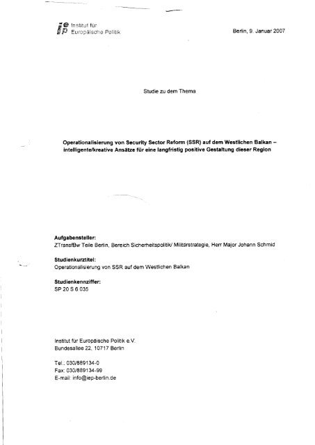 Berlin. 9. Januar 2007 Operationalisierung von Security Sector Reform