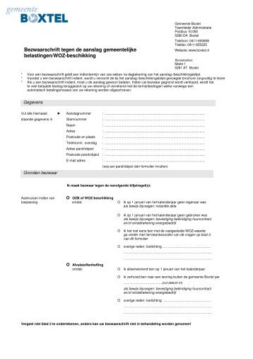 Bezwaarschrift belastingen - Gemeente Boxtel