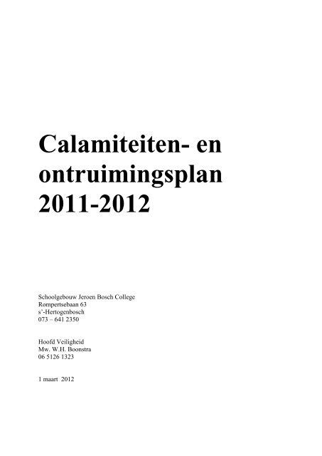 Calamiteitenplan - Jeroen Bosch College