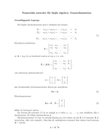Numeriska metoder för linjär algebra: Gausselimination
