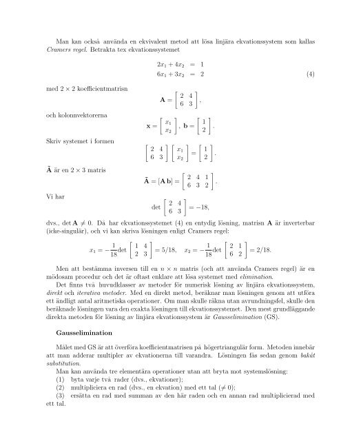 Numeriska metoder för linjär algebra: Gausselimination