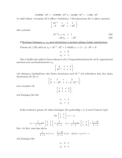 Numeriska metoder för linjär algebra: Gausselimination