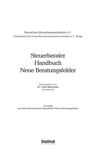 Steuerberater Handbuch Neue Beratungsfelder - Stollfuß Medien