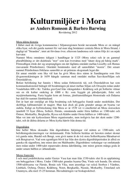 Kulturmiljöer i Mora av Anders Romson och Barbro ... - Mora Kommun