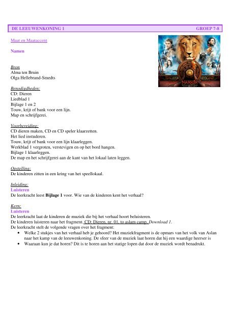 De Leeuwenkoning 1 Groep 7 8 Maat En Maataccent Namen