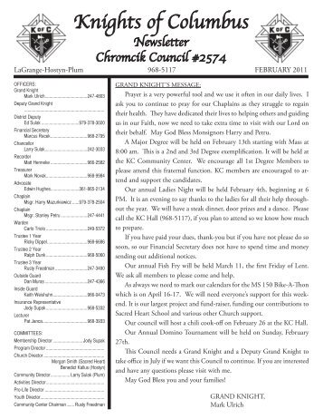 february 2011 - La Grange Knights of Columbus Chromcik Council ...
