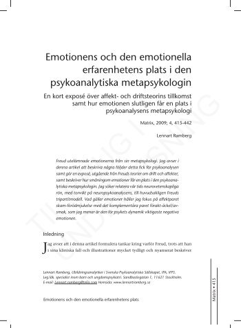 Emotionens och den emotionella erfarenhetens ... - Lennart Ramberg