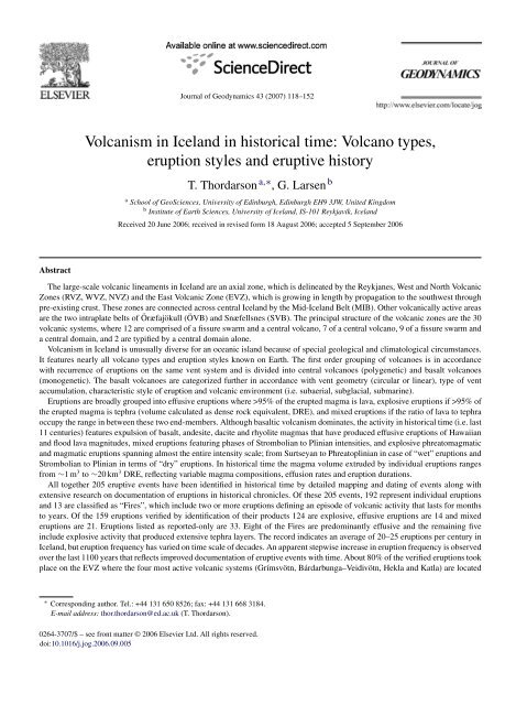 Volcanism in Iceland in historical time: Volcano types, eruption ...