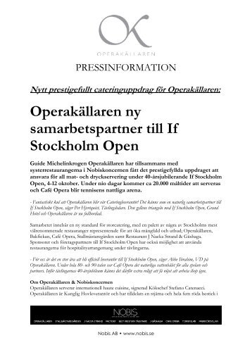 Operakällaren ny samarbetspartner till If Stockholm Open