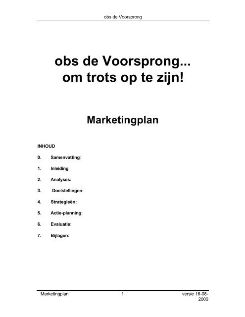 Voorbeeld marketingplan - Scholen met Succes