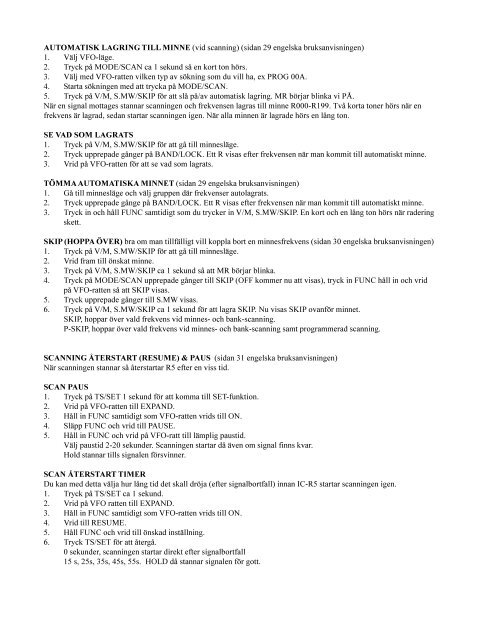 SNABB-MANUAL IC-R5 © Swedish Radio Supply AB ... - Team Ymse