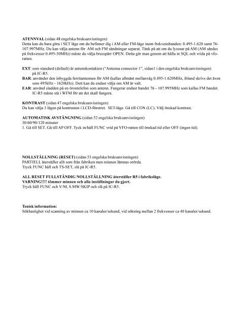 SNABB-MANUAL IC-R5 © Swedish Radio Supply AB ... - Team Ymse