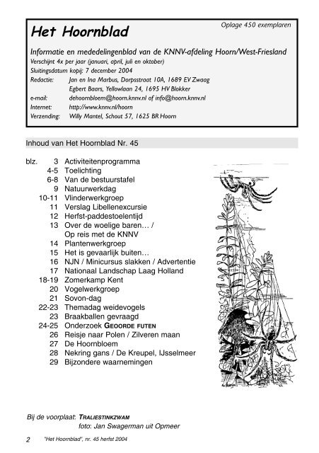 Het Hoornblad nr. 45 najaar 2004 - KNNV afd. Hoorn/West-Friesland