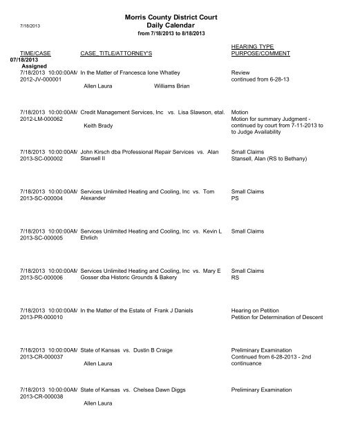 Docket by Judge the 8th Judicial District Court of Docket by Judge the 8th Judicial District Court of