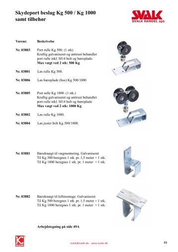 Skydeportbeslag kg500 - kg1000 - Svalk Handel ApS