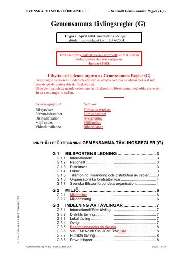 Gemensamma tävlingsregler (G) - Svenska Bilsportförbundet