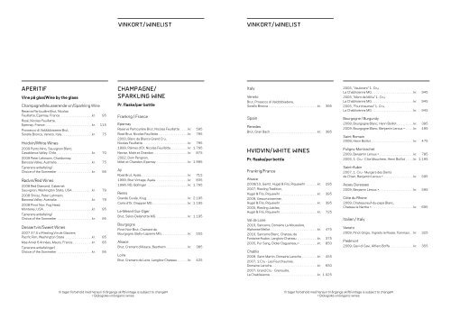 vinkort/winelist aperitif Champagne/ sparkling wine vinkort/winelist ...
