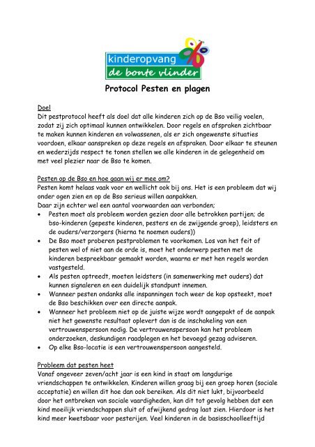 protocol pesten en plagen - de bonte vlinder