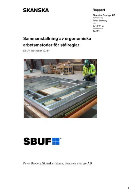 Sammanställning av ergonomiska arbetsmetoder för stålreglar - SBUF