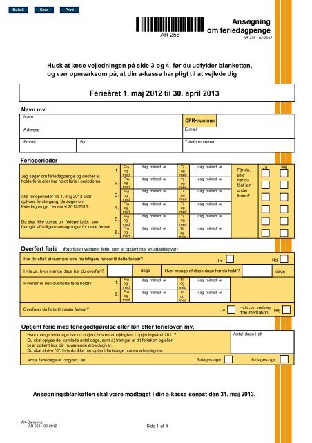 Ansøgning om feriedagpenge 2012/2013 - Det Faglige Hus