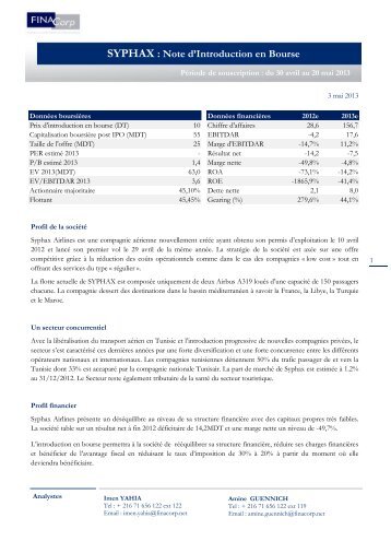 SYPHAX : Note d'Introduction en Bourse - FINACorp