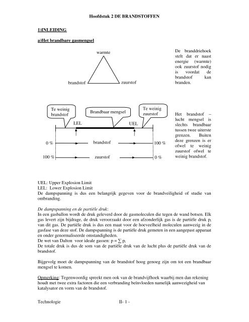 Hoofdstuk 2 DE BRANDSTOFFEN Technologie II- 1 - 1)INLEIDING a ...