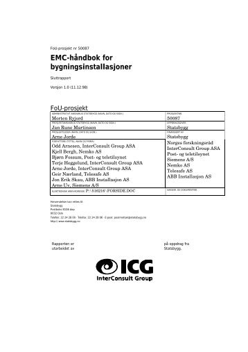 FoU-prosjekt nr 50087 EMC-håndbok for bygningsinstallasjoner