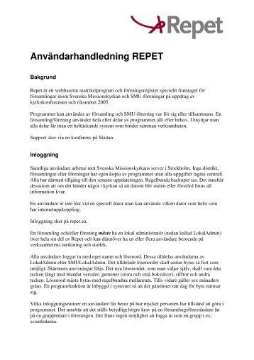 Användarhandledning REPET - Gemensam Framtid