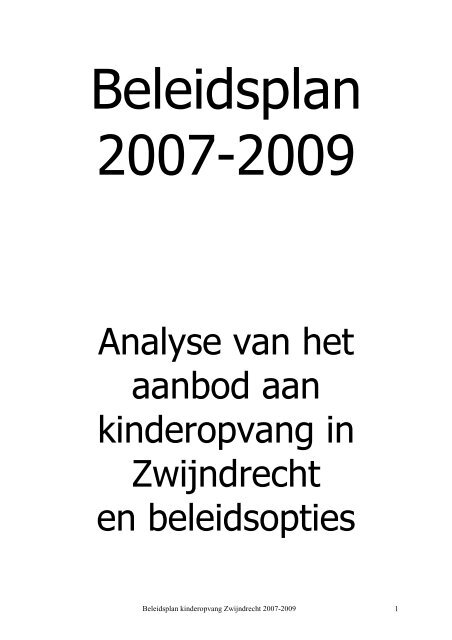 beleidsplan 2007-2009 - Gemeente Zwijndrecht