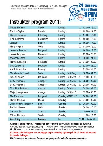 Instruktør program 2011: - Skovlund Ansager Hallens