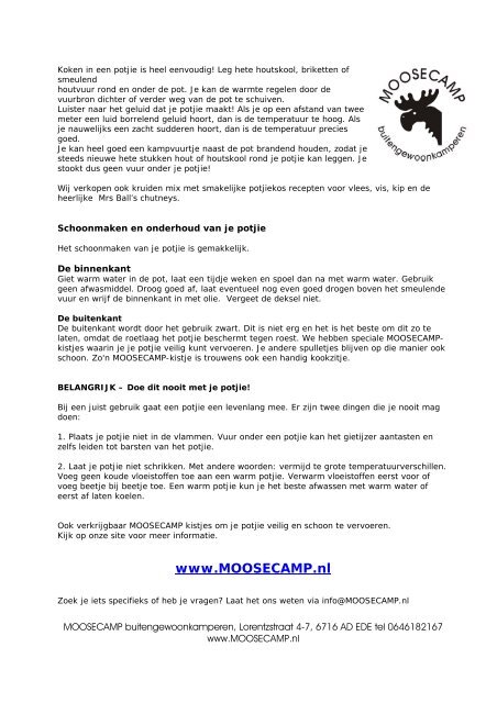 Gebruiksaanwijzing Potjies - Moosecamp