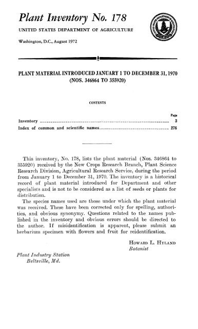 Plant Inventory No 178 Plant Inventory No 178