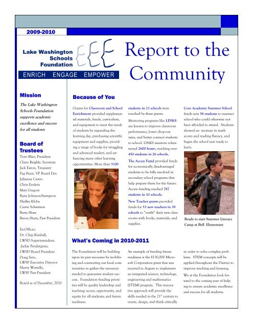 2010 Report to the Community - Lake Washington Schools Foundation