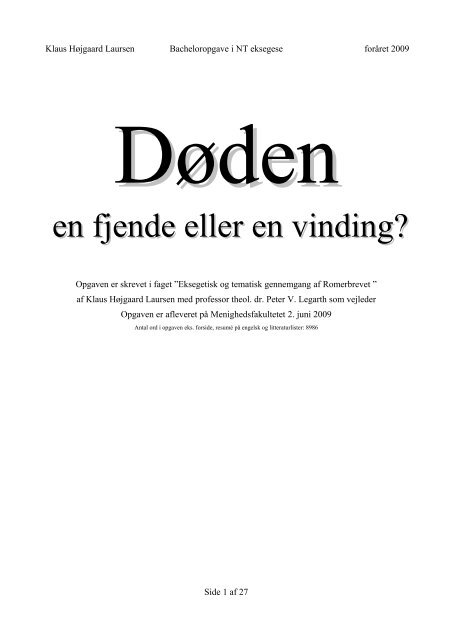 Er døden en fjende eller en vinding? - Menighedsfakultetet