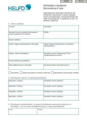 Wniosek o wydanie formularza PD U1/E 301