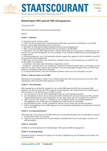 Beleidsregels UWV gebruik GBA adresgegevens