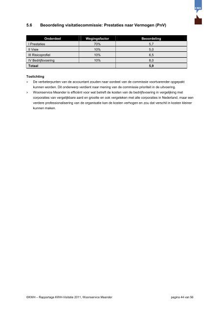 rapport over de maatschappelijke prestaties - Woonservice Meander