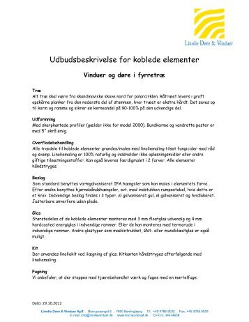 Udbudsbeskrivelse for koblede elementer - Linolie Døre & Vinduer