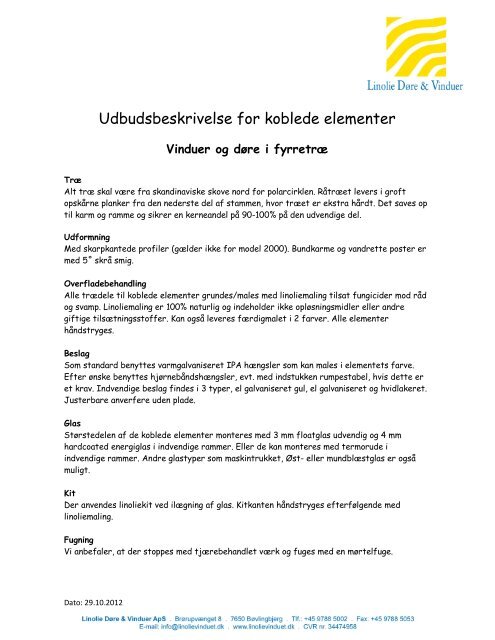 Udbudsbeskrivelse for koblede elementer - Linolie Døre & Vinduer