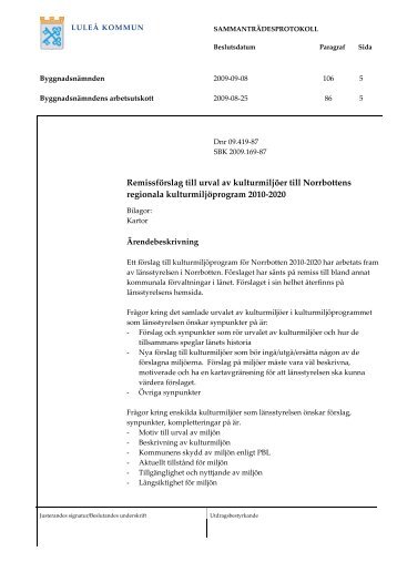 2009-09-08 § 106 Remissförslag till urval av ... - Luleå kommun